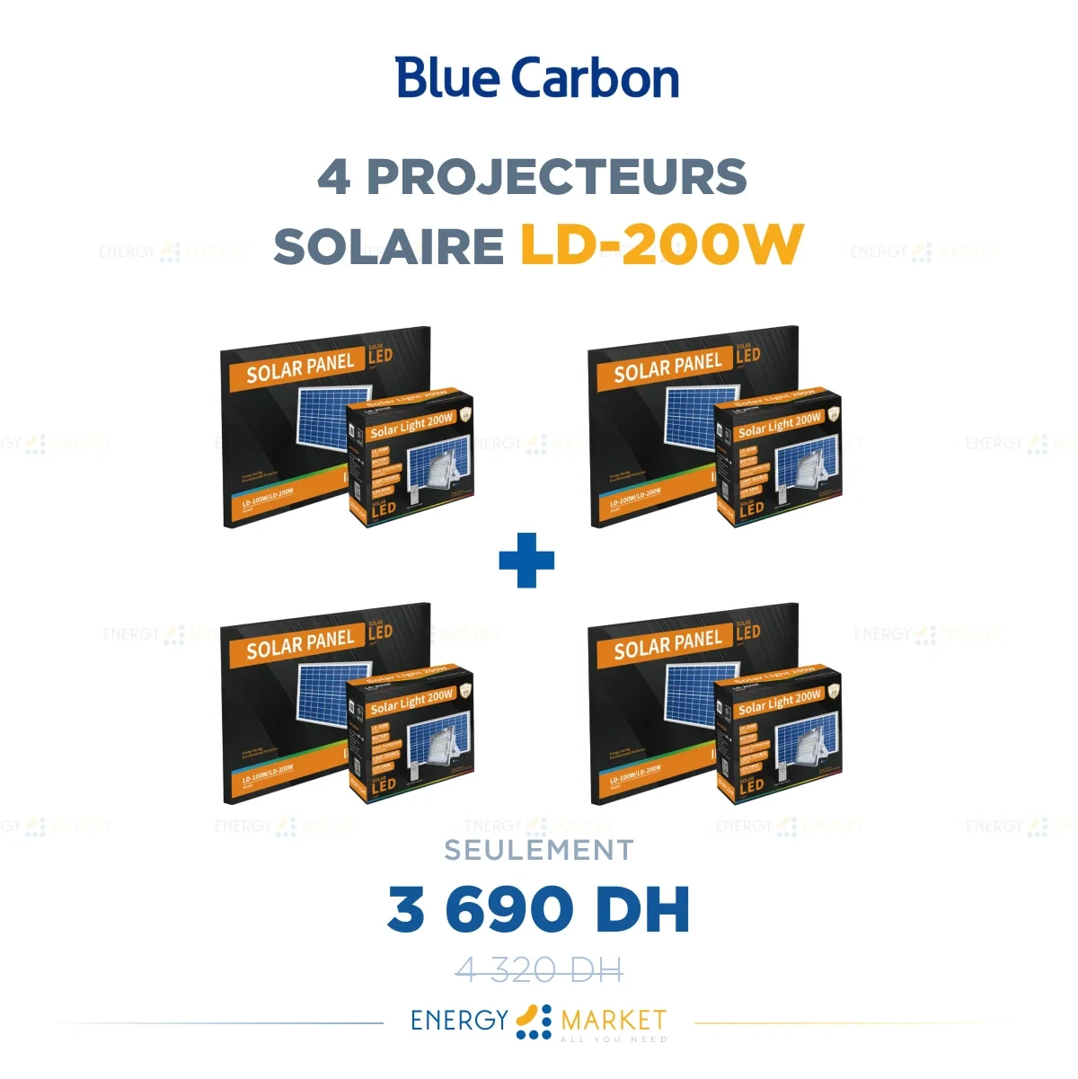 4 Projecteurs solaire Blue Carbon - LD 200w